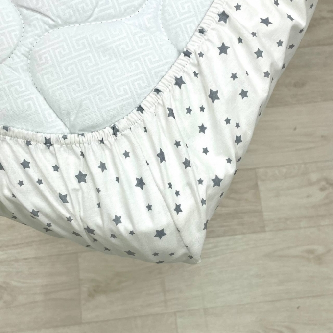Husa saltea patuț bebe copii din bumbac 120 x 60 cm, Stelute gri (1)